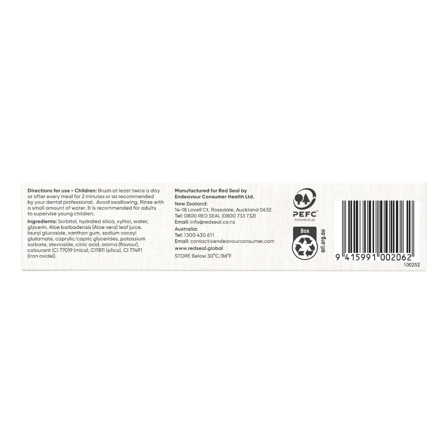 Red Seal Kids Tutti Frutti toothpaste directions, ingredients and barcode