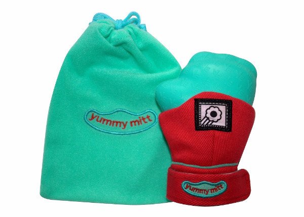 Yummy Mitt Glow-in-the-Dark Teething Mitten - Red & Turquoise