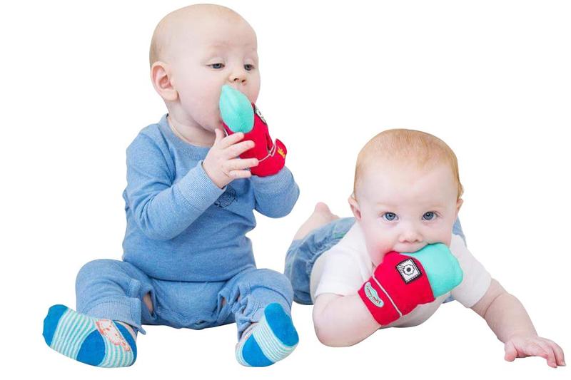 Yummy Mitt Glow-in-the-Dark Teething Mitten - Red & Turquoise