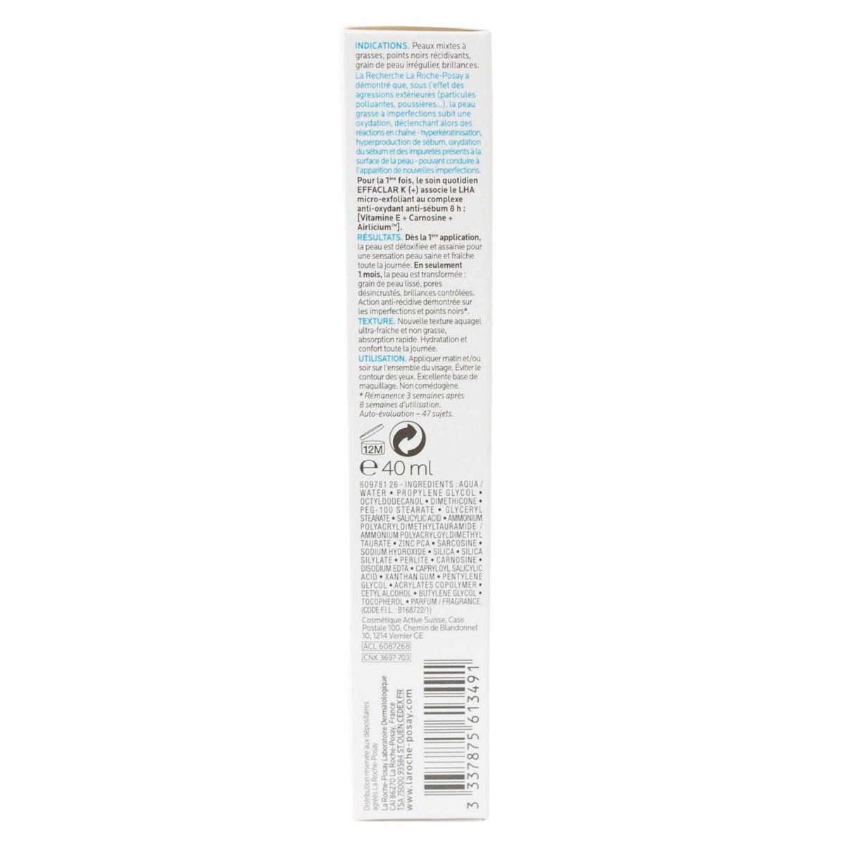 La Roche-Posay Effaclar K(+) Anti-Sebum Renovating Care Cream (40ml) - Exp 11/26