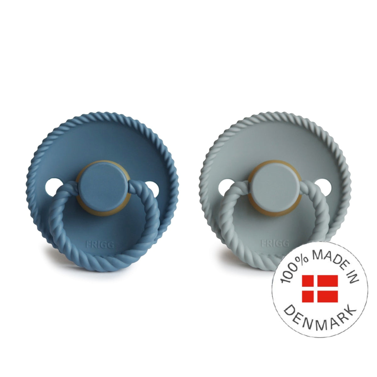 FRIGG Rope Latex Baby Pacifiers, 2pk [Original] – Ocean View/French Gray (2 Sizes)