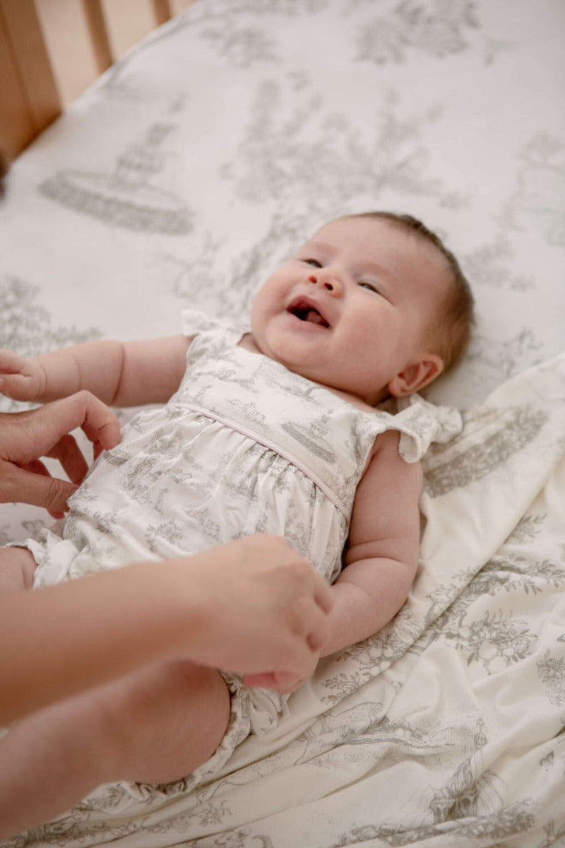House of Holly Ruffle Bubble Romper - Silver Toile (3 Sizes)