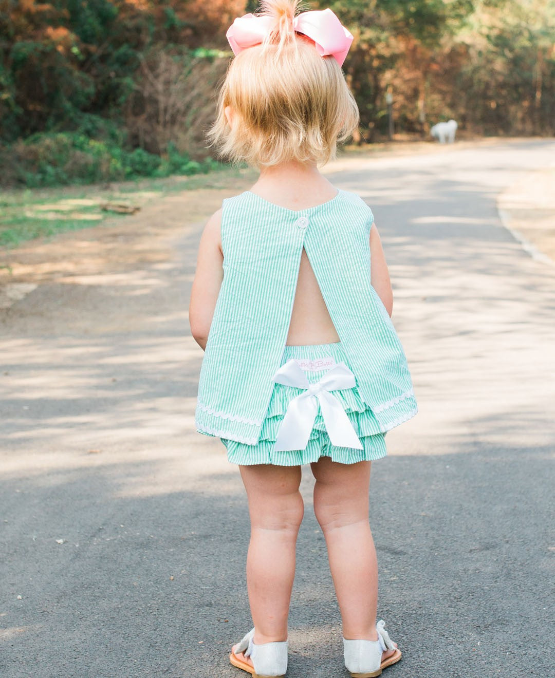 RuffleButts Green Seersucker Swing Top