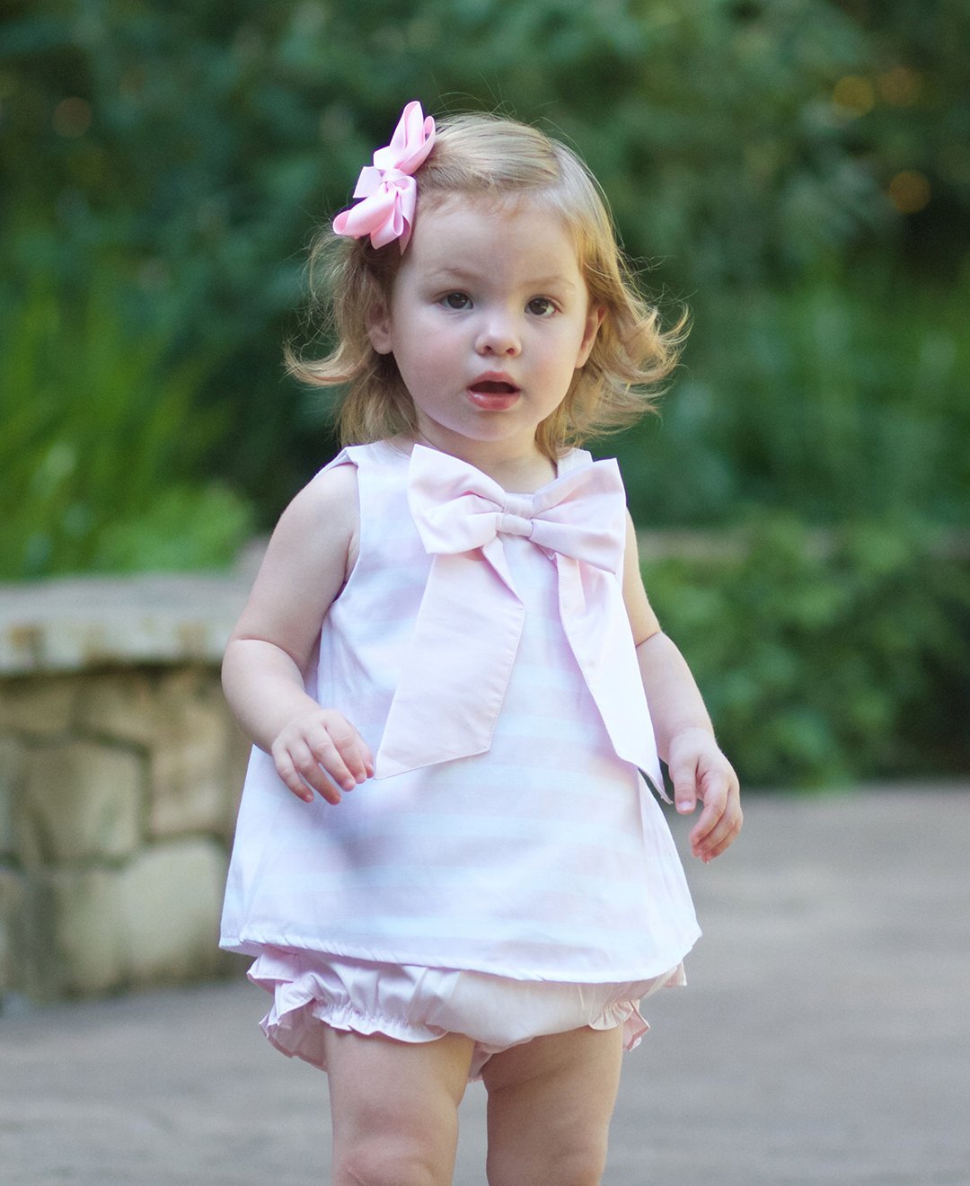 RuffleButts Pink Sateen Stripe Swing Top