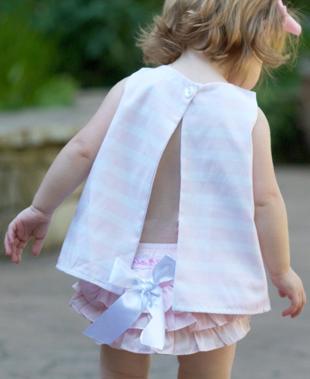RuffleButts Pink Sateen Stripe Swing Top