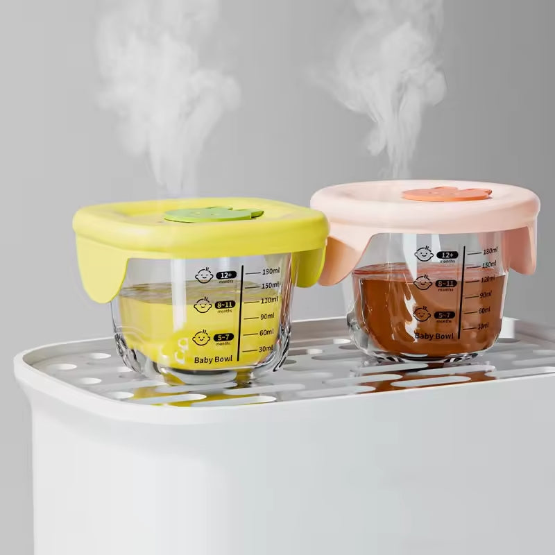 Biomom Bunny Glass Portion Food Jar with Lid, 180ml x 2pk (2 Colors)