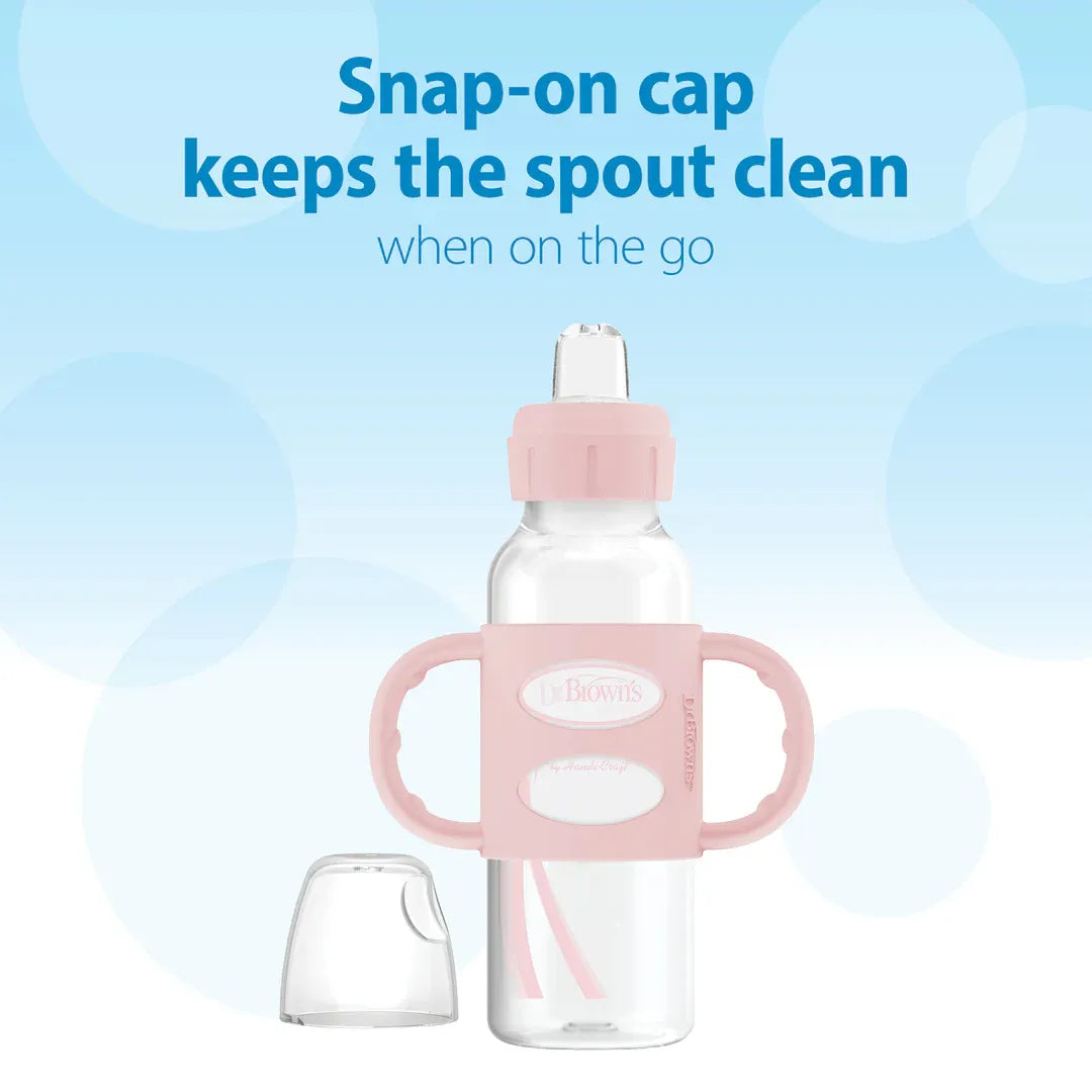 Dr. Brown's Milestones Narrow Sippy Spout Bottle with Silicone Handles, 8 oz/250 mL (7 Colors)