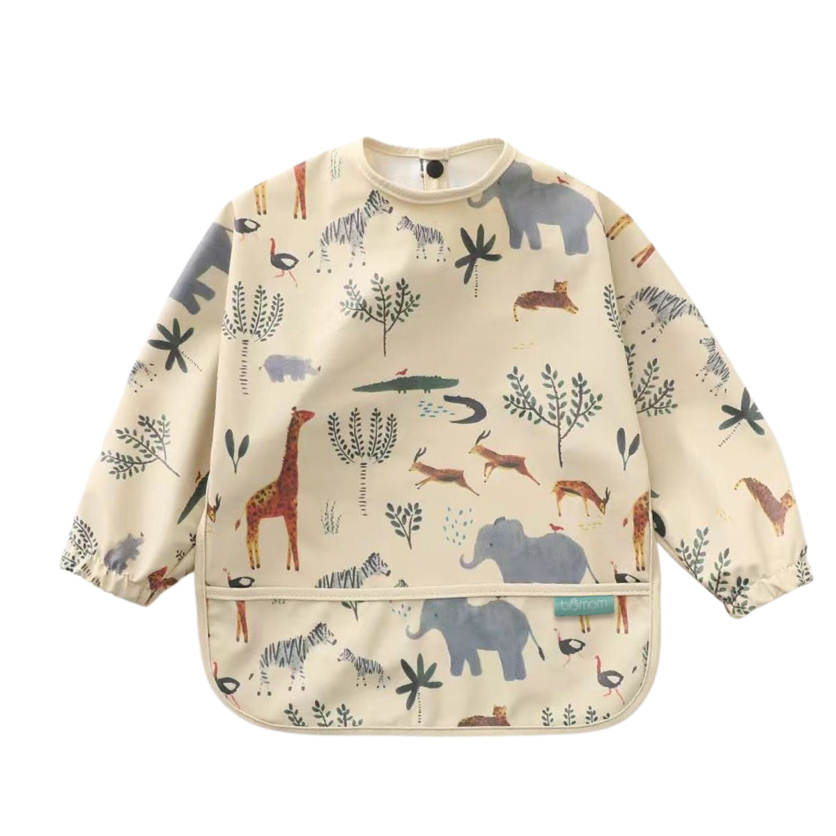 Biomom Baby Smock Bib - Beige Safari (2 Sizes)