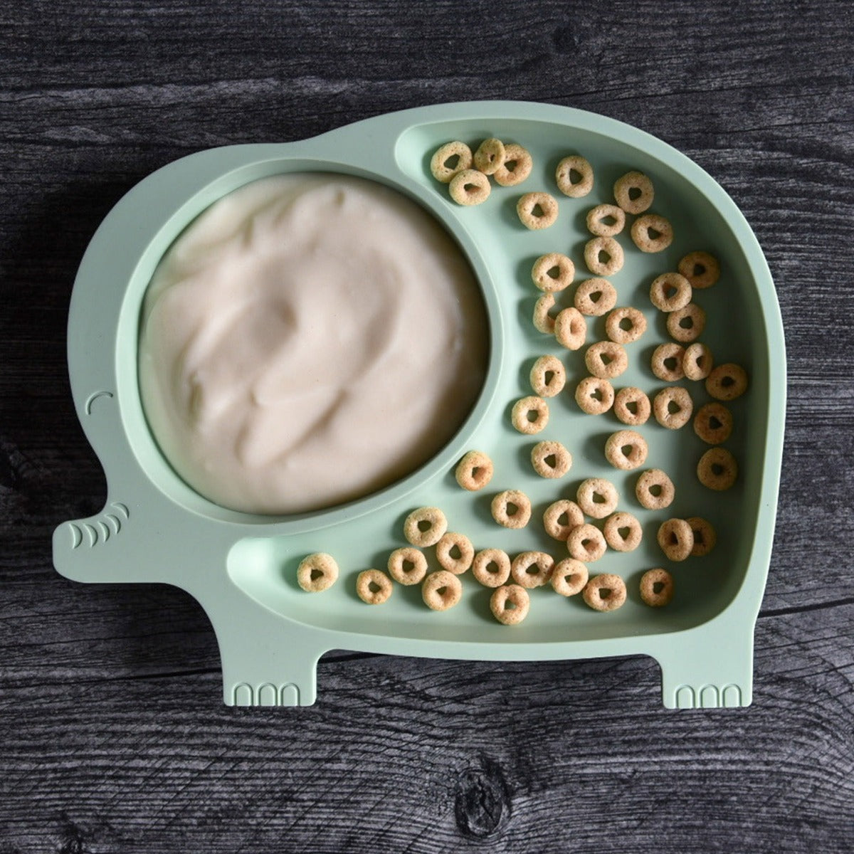 Sage Spoonfuls Sili Elephant Silicone Divided Suction Plate - Slate