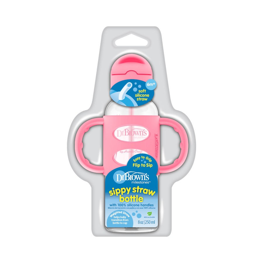 Dr. Brown's Milestones Sippy Straw Bottles w/ Silicone Handles, 250ml (4 Colours)