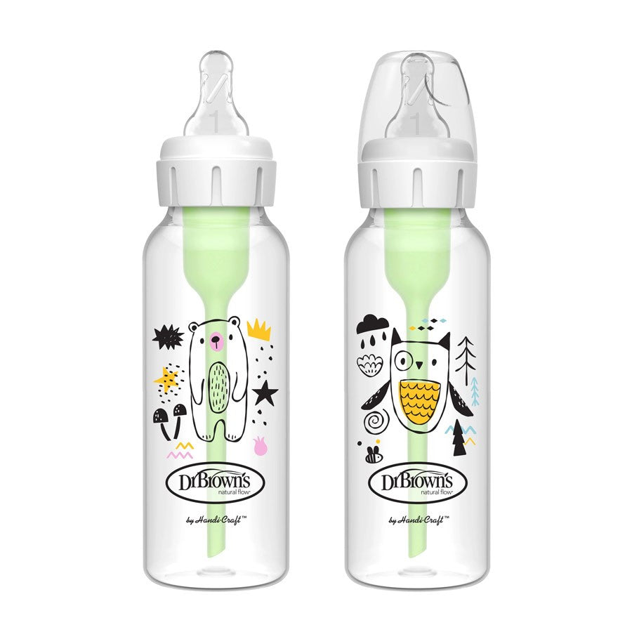 Dr. Brown's Natural Flow Anti-Colic Options+ Narrow Baby Bottle Level 1 Nipple, 8oz - 2pk (4 Designs)