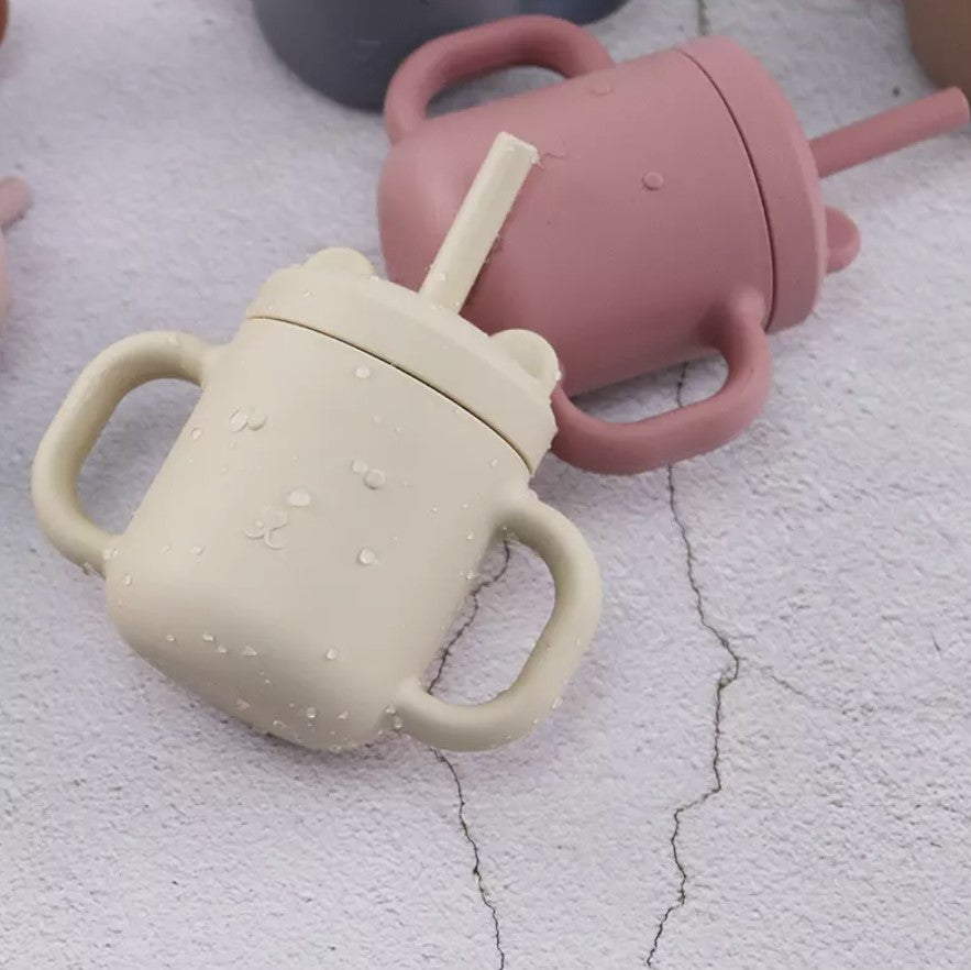 Biomom Silicone Bear Straw Sippy Cup (9 Colors)