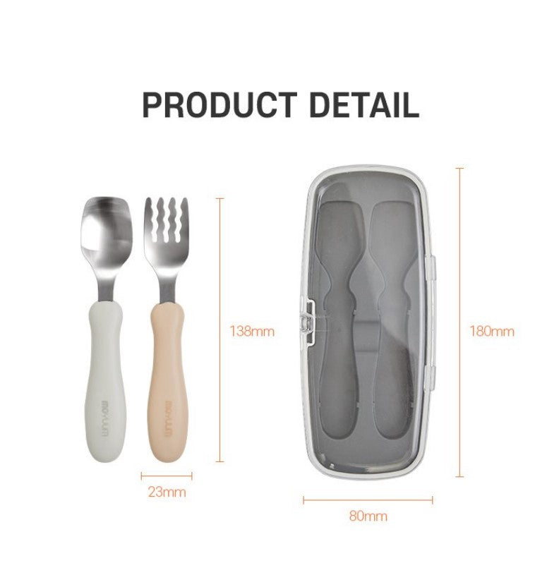 Moyuum Stainless Steel Baby Spoon and Fork Set with Travel Case