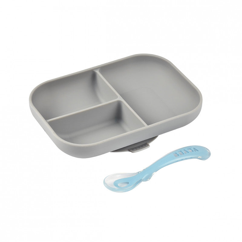 Beaba Silicone Divided Baby Plate & Spoon (3 Colours) - Pupsik Singapore