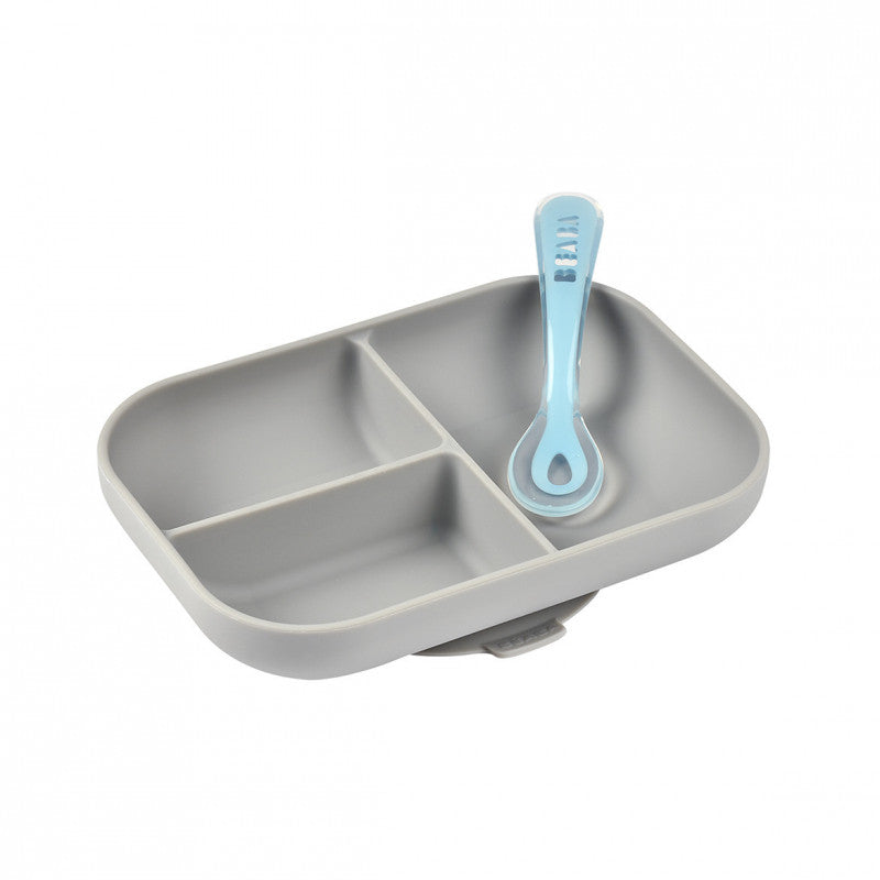 Beaba Silicone Divided Baby Plate & Spoon (3 Colours) - Pupsik Singapore
