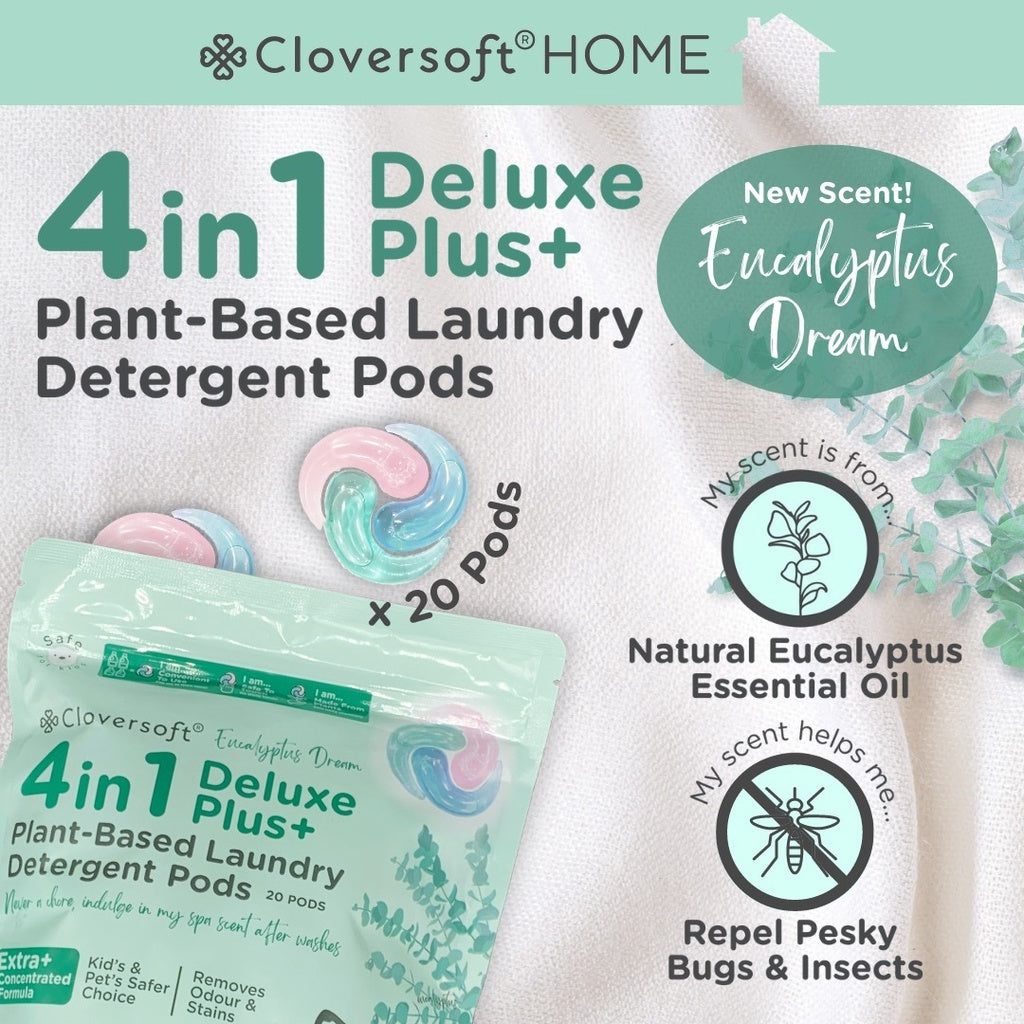 Cloversoft 4-in-1 Deluxe Plus+ Plant-Based Laundry Pods, 20 Pods - Eucalyptus Dream (Exp 06/26)
