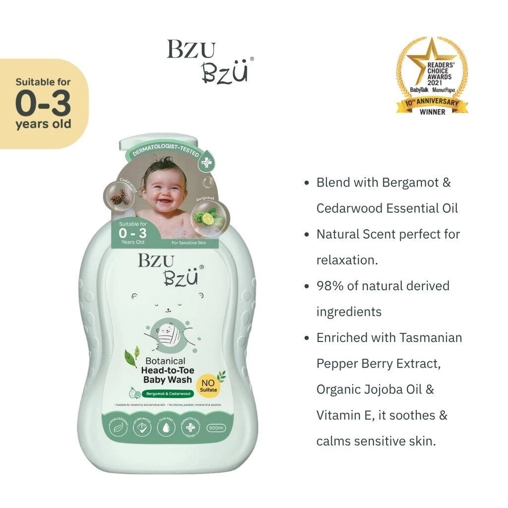 BZU BZU Botanical Head To Toe Baby Wash Bergamot & Cedarwood, 600ml (Exp 05/28)