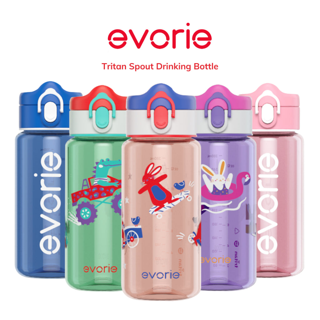 Evorie Tritan Kids Drinking Spout Water Bottle, 380ml (7 Designs)