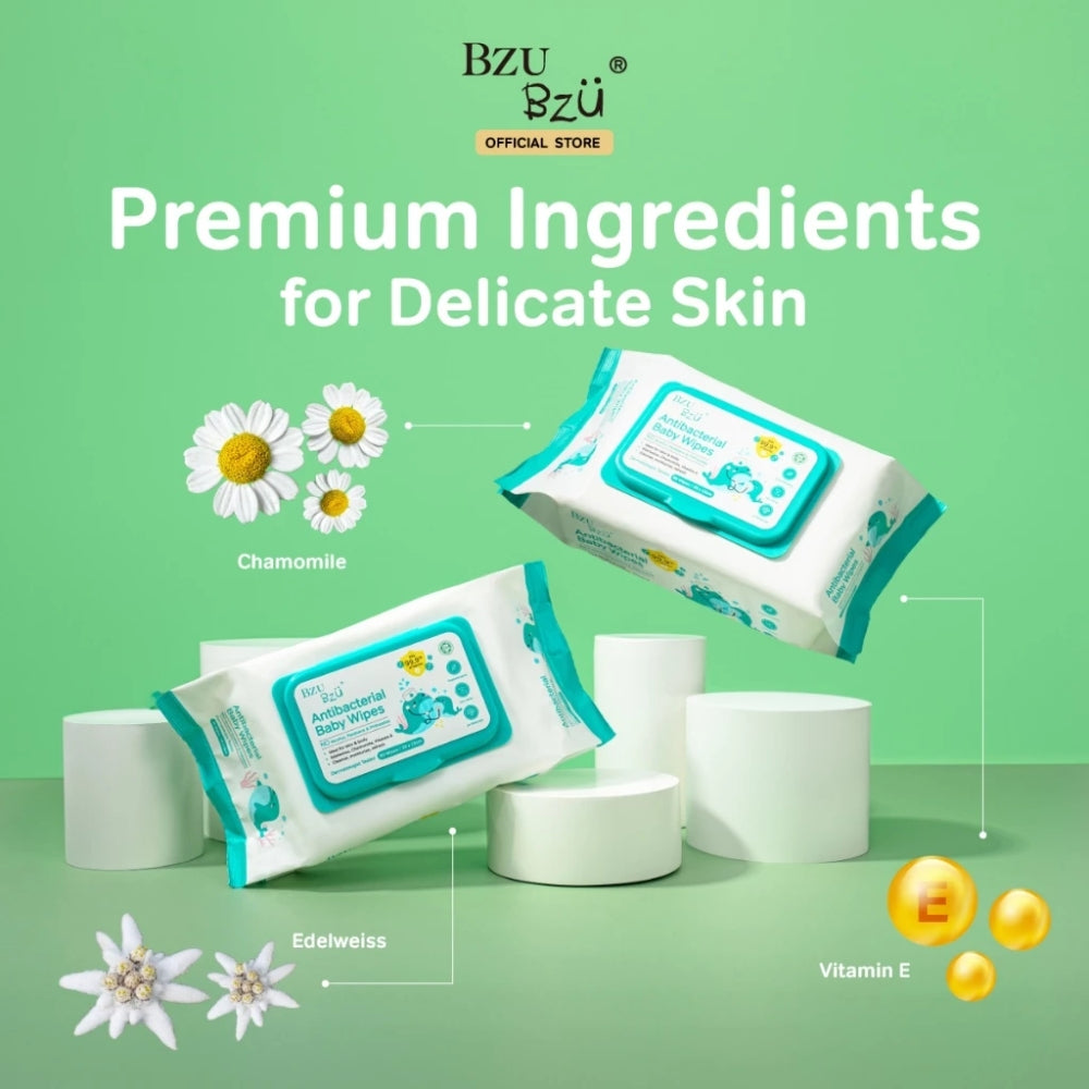 BZU BZU New Antibacterial Baby Wipes, 2 x 80s (Exp 05/28)