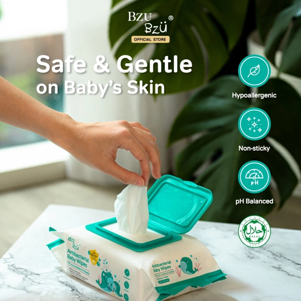 BZU BZU New Antibacterial Baby Wipes, 2 x 80s (Exp 05/28)