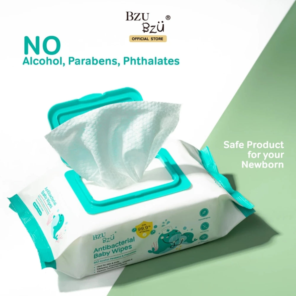 BZU BZU New Antibacterial Baby Wipes, 2 x 80s (Exp 05/28)
