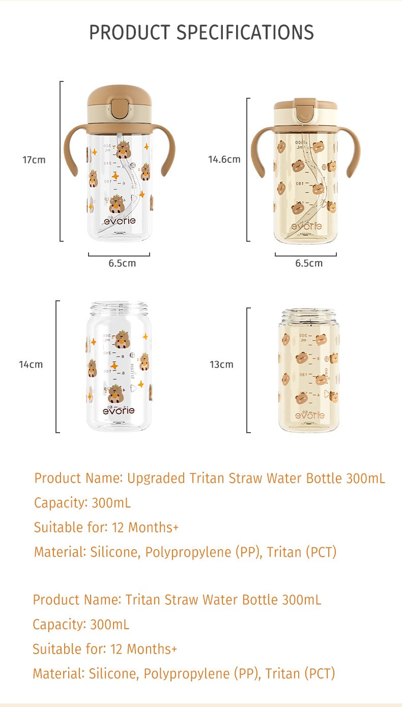 Evorie Tritan Kids Straw Water Bottle, 380ml (6 Designs)