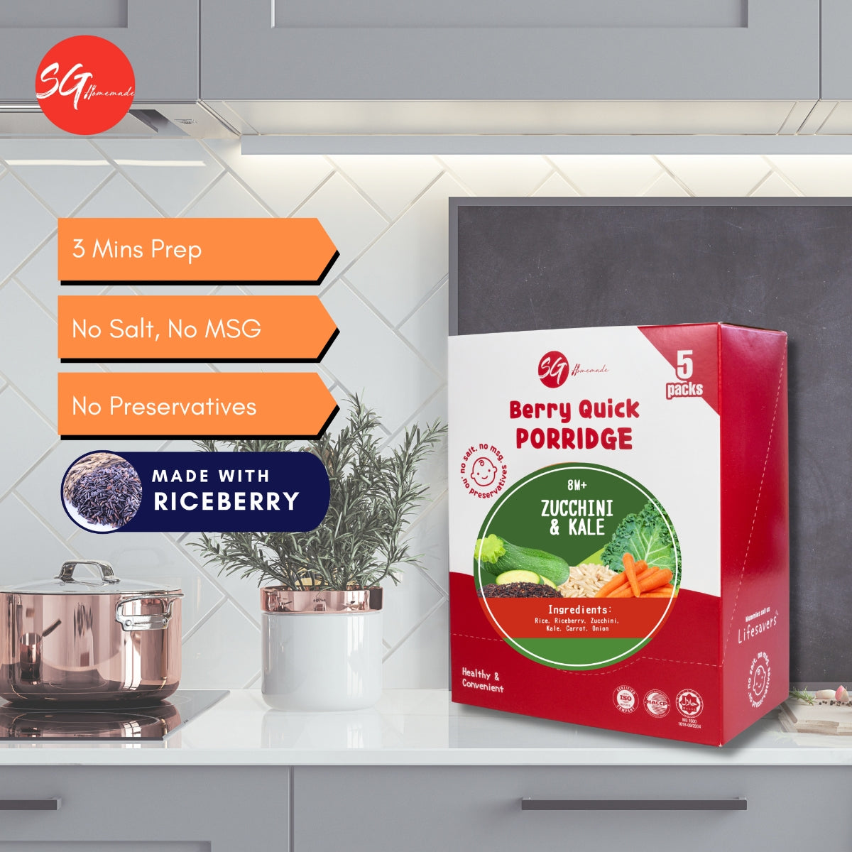 SG Homemade Berry Quick Porridge (Zucchini & Kale), 5 packs (Exp 03/27)