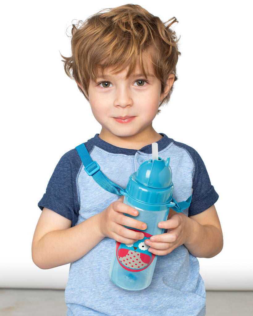 Skip Hop Zoo Straw Water Bottle with Long Straps, 13oz (6 Designs) - Pupsik Singapore