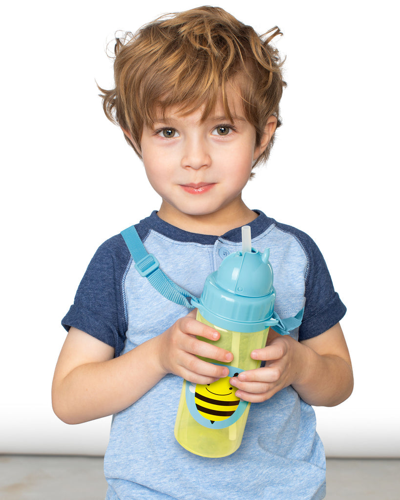 Skip Hop Zoo Straw Water Bottle with Long Straps, 13oz (6 Designs) - Pupsik Singapore