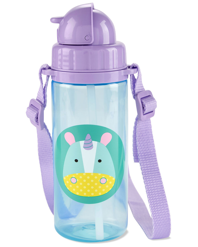 Skip Hop Zoo Straw Water Bottle with Long Straps, 13oz (6 Designs) - Pupsik Singapore