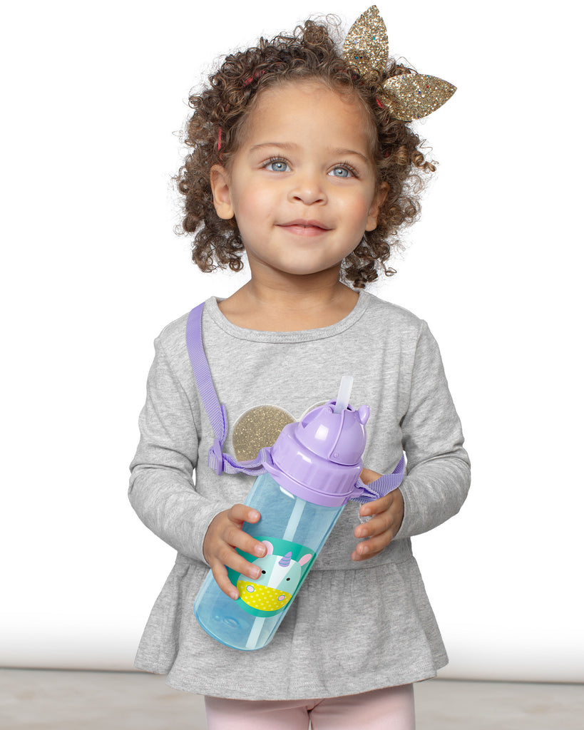 Skip Hop Zoo Straw Water Bottle with Long Straps, 13oz (6 Designs) - Pupsik Singapore