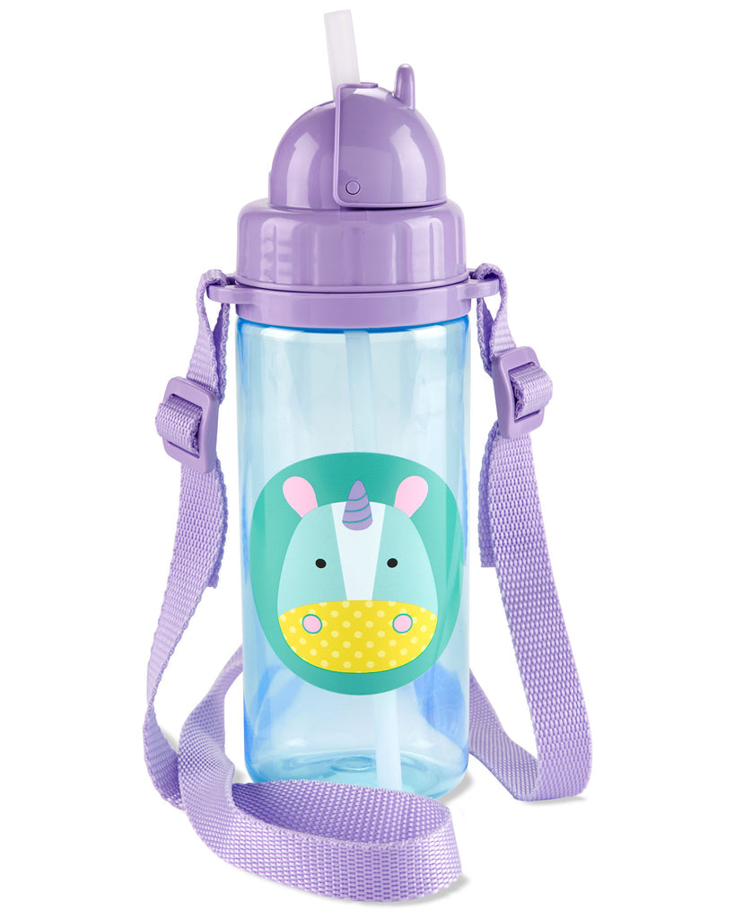 Skip Hop Zoo Straw Water Bottle with Long Straps, 13oz (6 Designs) - Pupsik Singapore