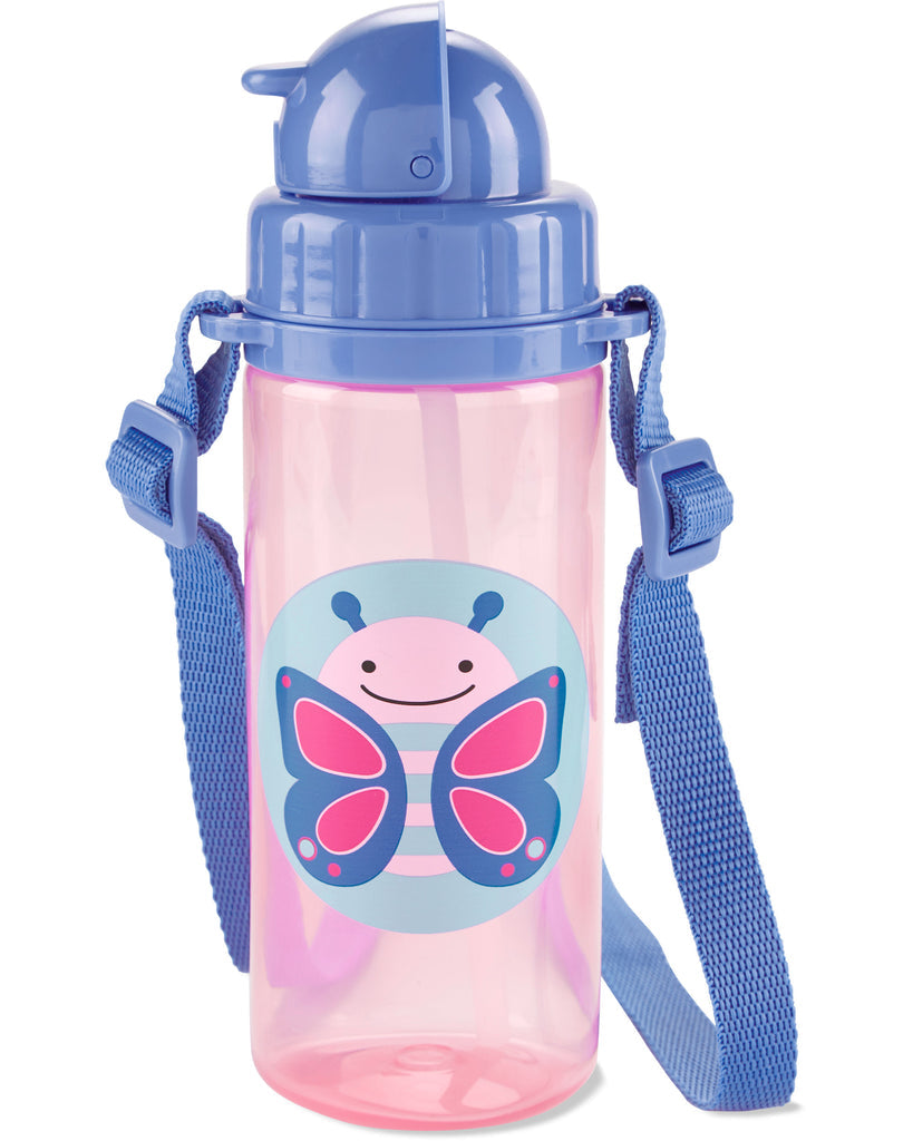 Skip Hop Zoo Straw Water Bottle with Long Straps, 13oz (6 Designs) - Pupsik Singapore