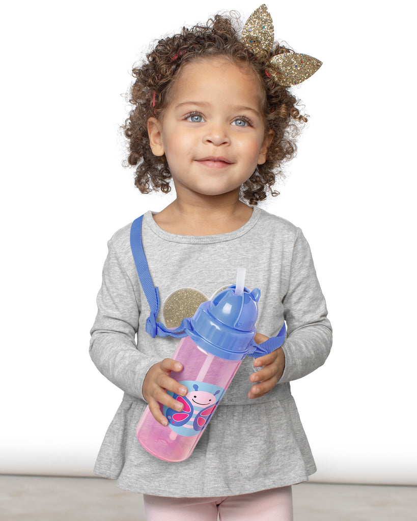 Skip Hop Zoo Straw Water Bottle with Long Straps, 13oz (6 Designs) - Pupsik Singapore