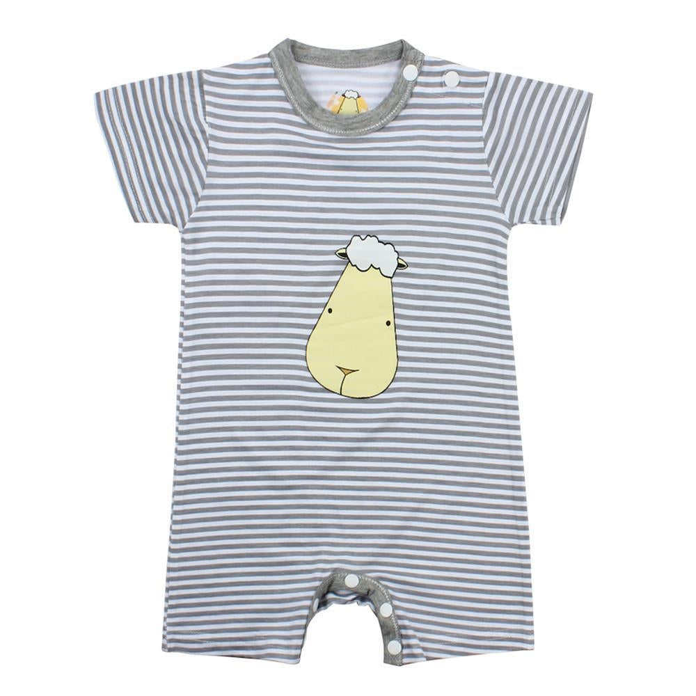 Baa Baa Sheepz Baby Short Sleeve Romper - Sheep Face Grey Stripe (4 Sizes)