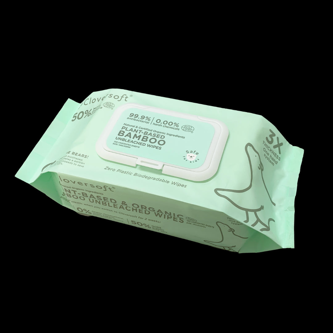 Cloversoft 100% Antibacterial Unbleached Bamboo Organic Wipes (100 Sheets) - Exp 10/27