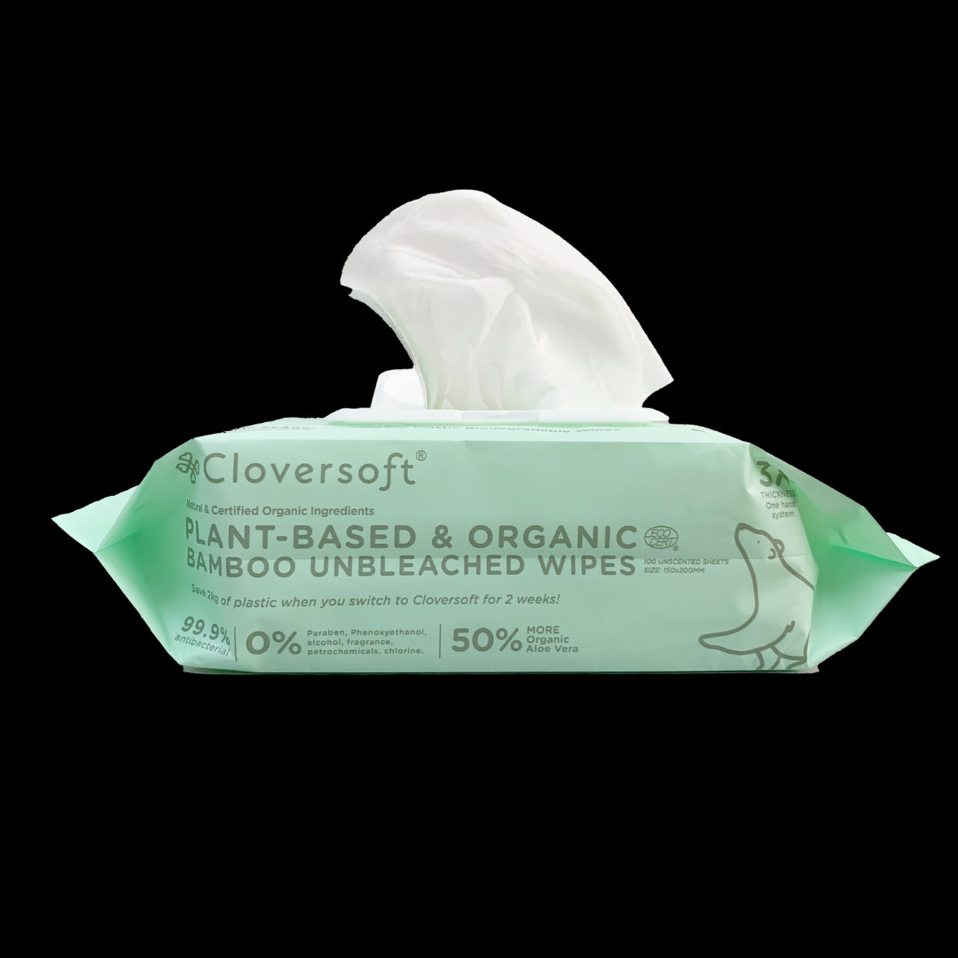 Cloversoft 100% Antibacterial Unbleached Bamboo Organic Wipes (100 Sheets) - Exp 10/27