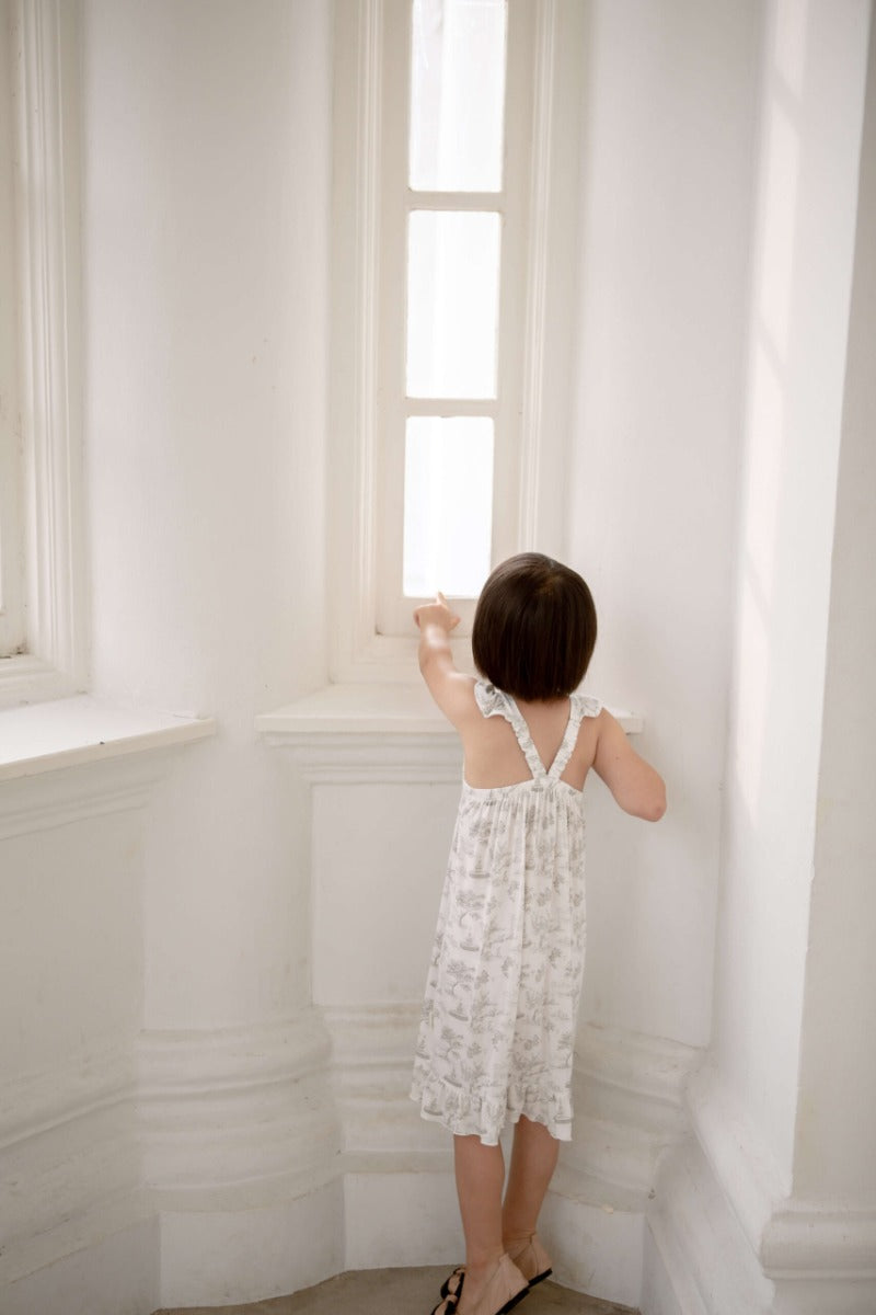 House of Holly Ruffle Dress - Garden Toile, 2-3Y - Silver - Pupsik Singapore