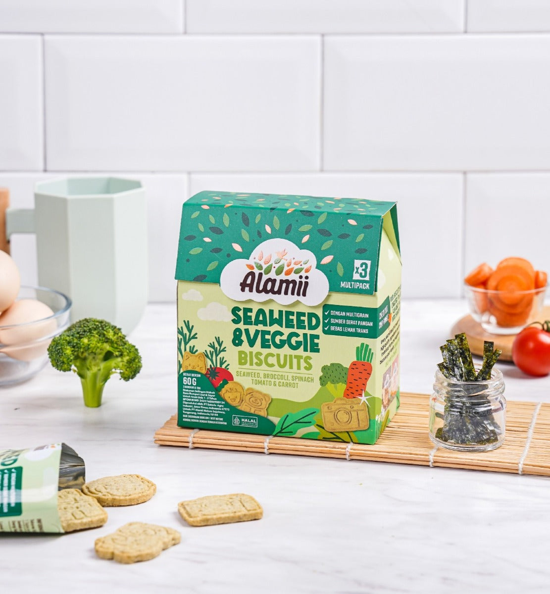 Alamii Multigrain Biscuits Seaweed & Veggie, 60g x 2pk (Exp 02/26)