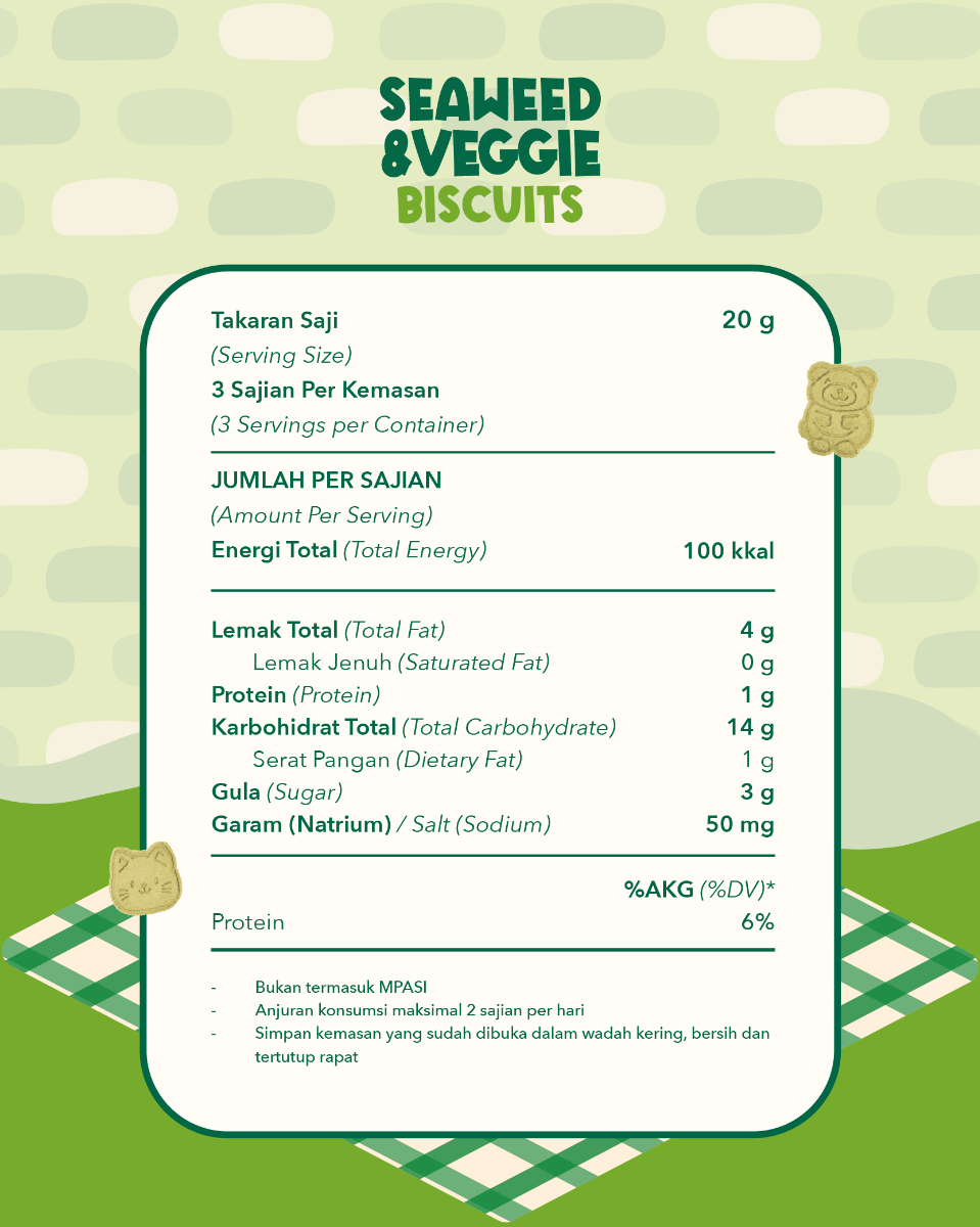 Alamii Multigrain Biscuits Seaweed & Veggie, 60g x 2pk (Exp 02/26)