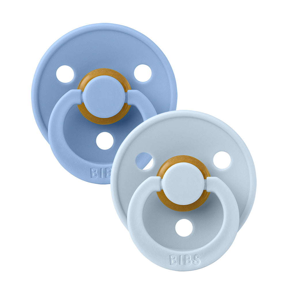 Bibs Round Colour Pacifier (2pk) - Sky Blue/Baby Blue (2 Sizes) - Made in Denmark/EU