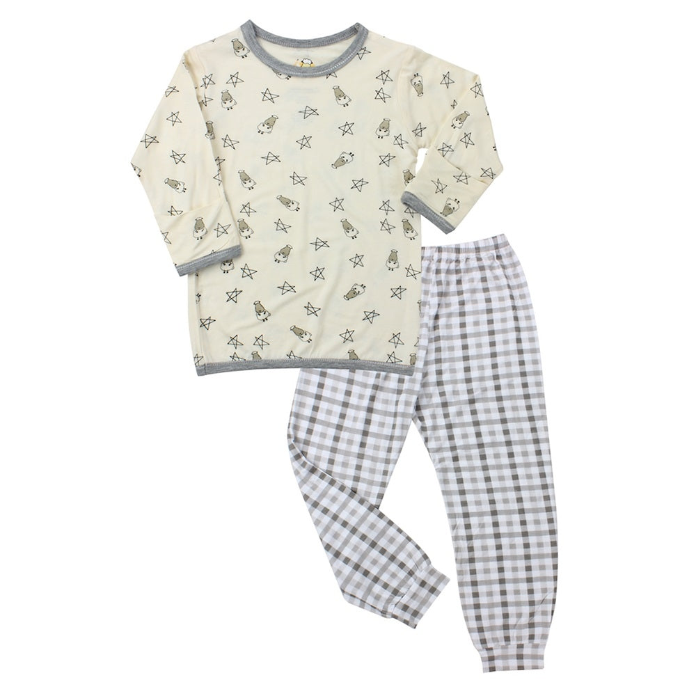 Baa Baa Sheepz Baby Long Sleeve Pyjama Set - Sheep & Star Yellow/Checkers Grey (2 Sizes)