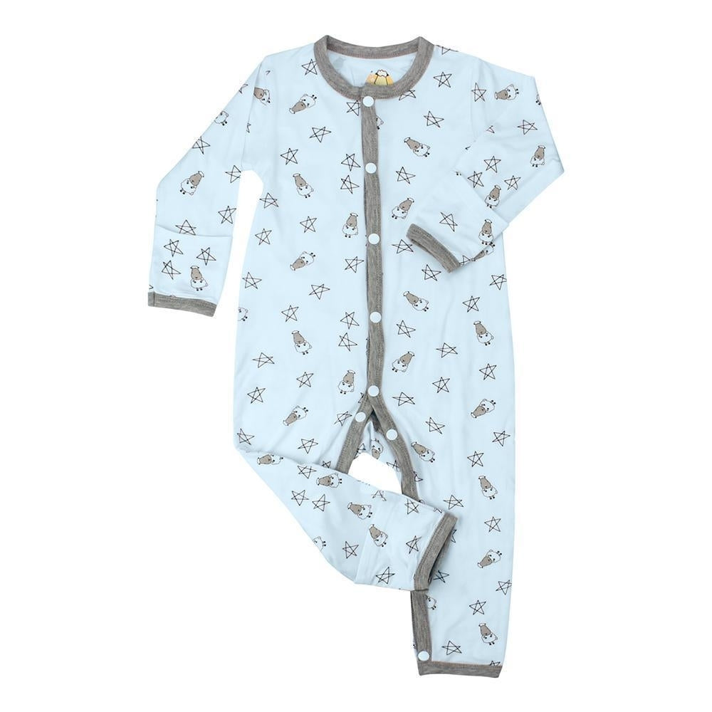Baa Baa Sheepz Baby Middle Snap Romper - Small Star & Sheep Blue
