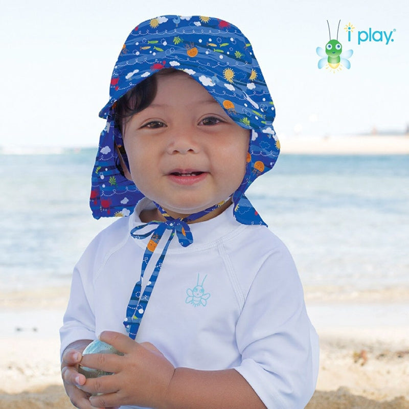 IPlay Flap Sun Protection Hat - Royal Blue Sea Friends (2 Sizes)