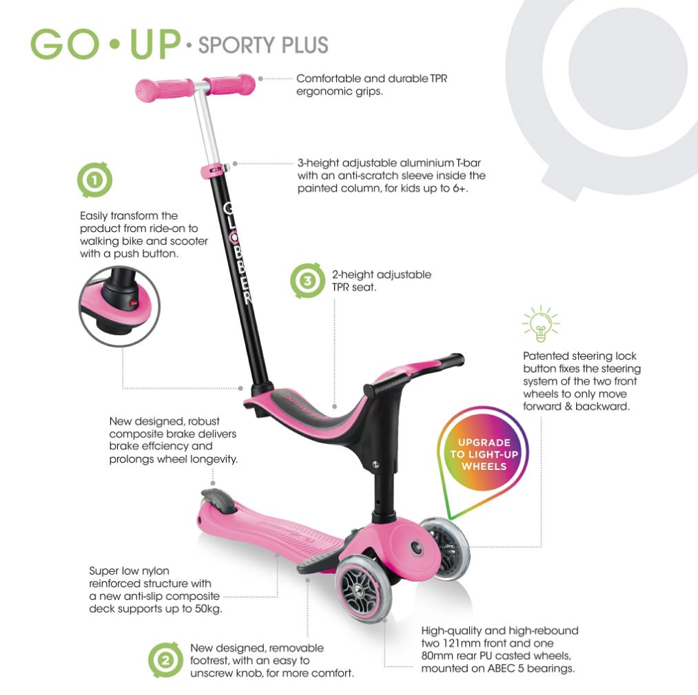 Globber GO•UP Sporty Plus Lights (LED wheels)– Sky Blue