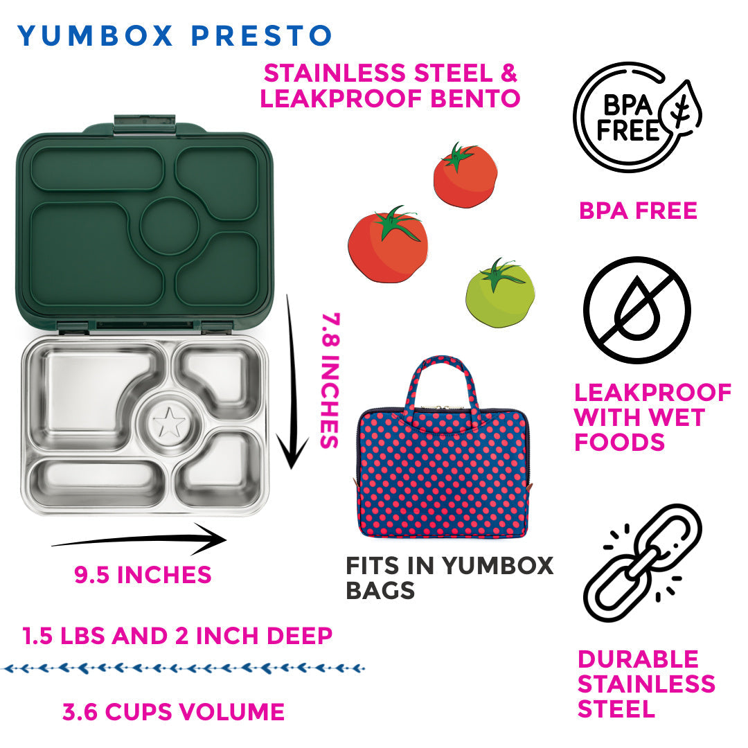 Yumbox Presto 5-compartment Stainless Steel Lunch Box (5 Colors)