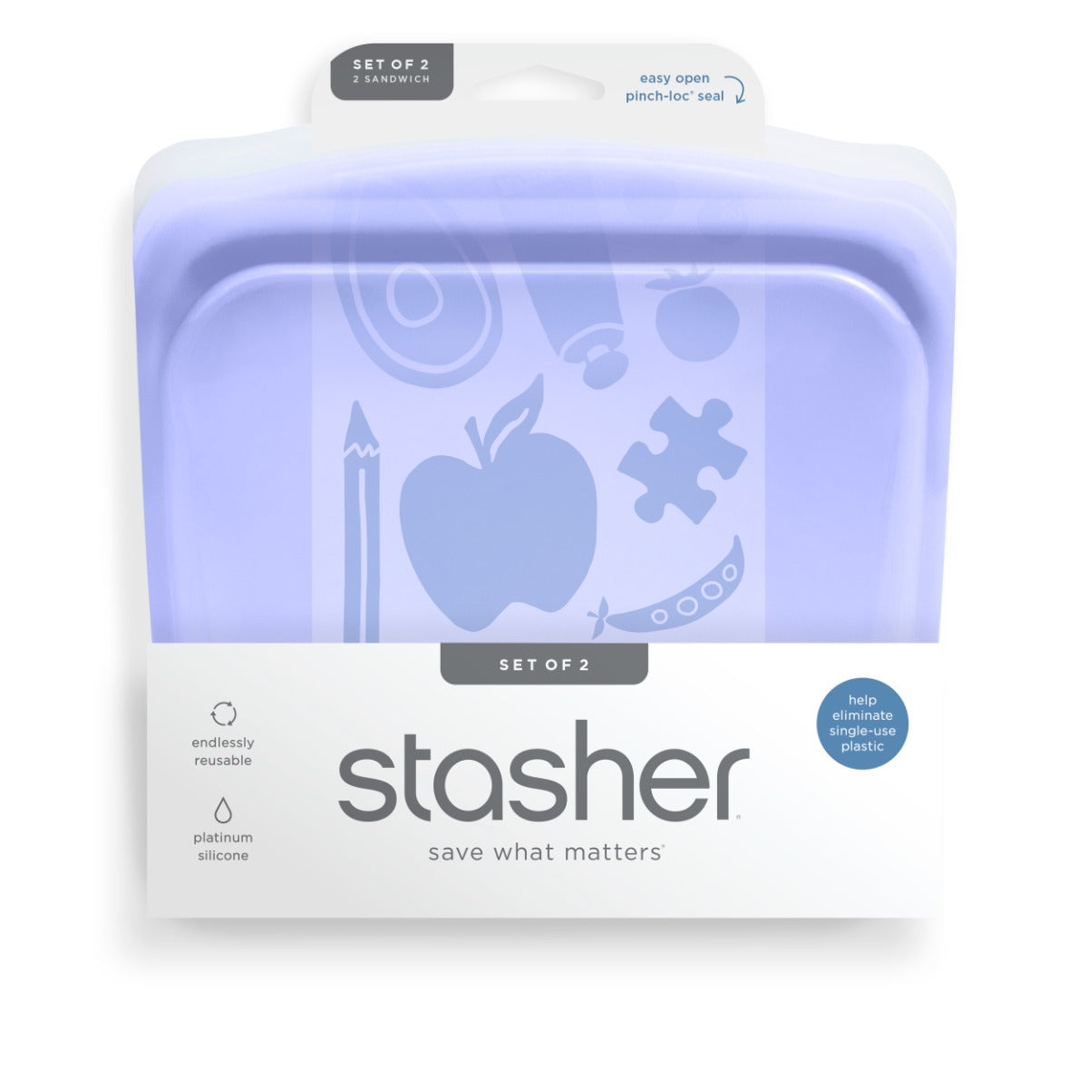 Stasher Reusable Silicone Sandwich Bag 2pk Bundle (2 Colors) - Pupsik Singapore