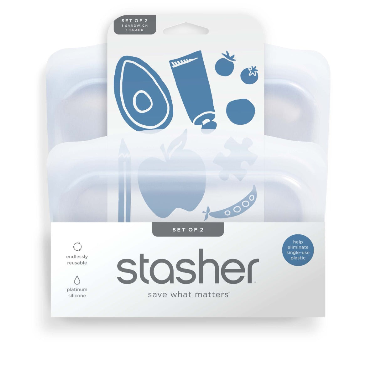 Stasher Reusable Silicone Sandwich + Snack Bag 2pk Bundle