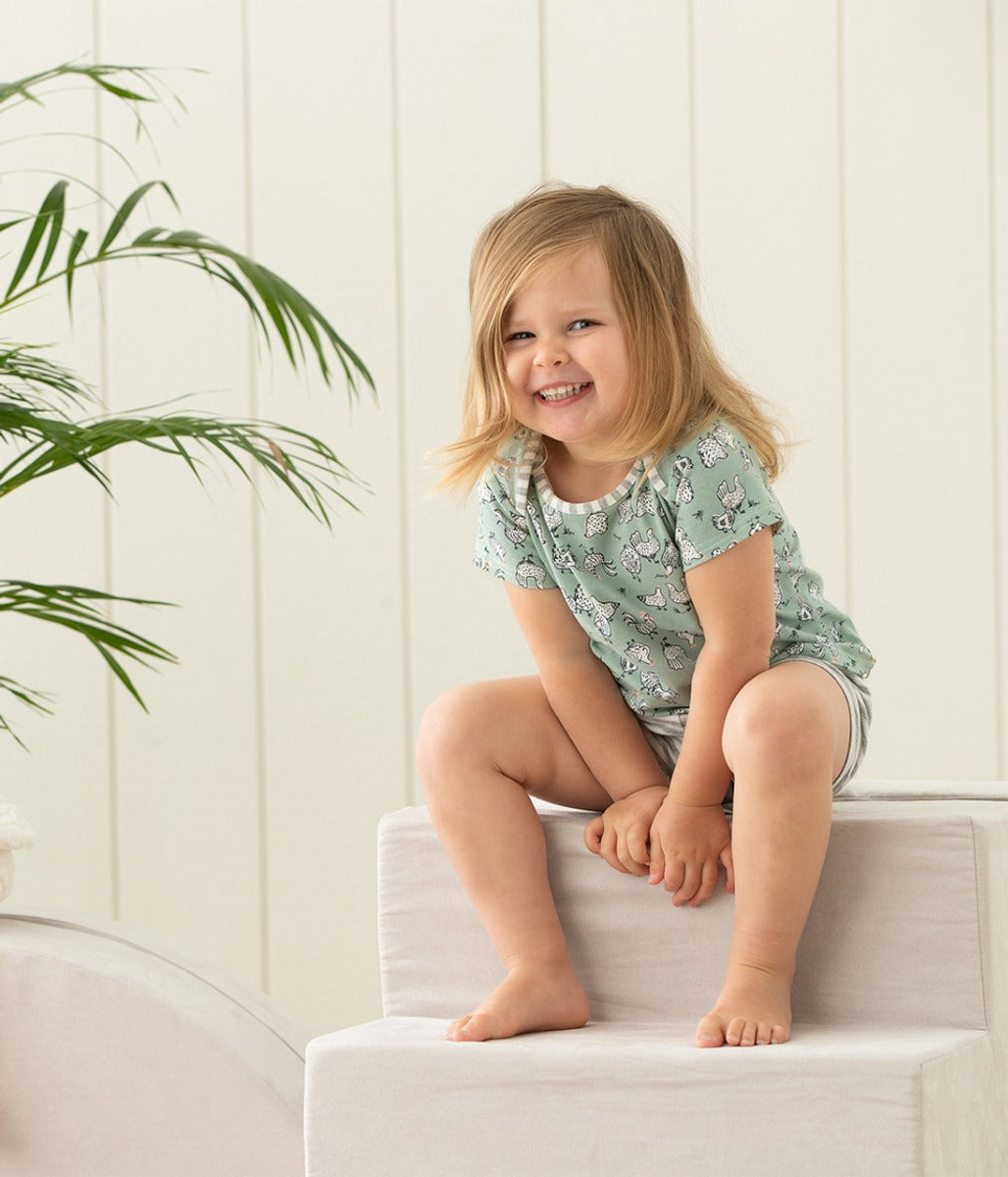 Love to Dream Kids Short Sleeve Pyjamas Set - Chicken Run Olive (3 Sizes)