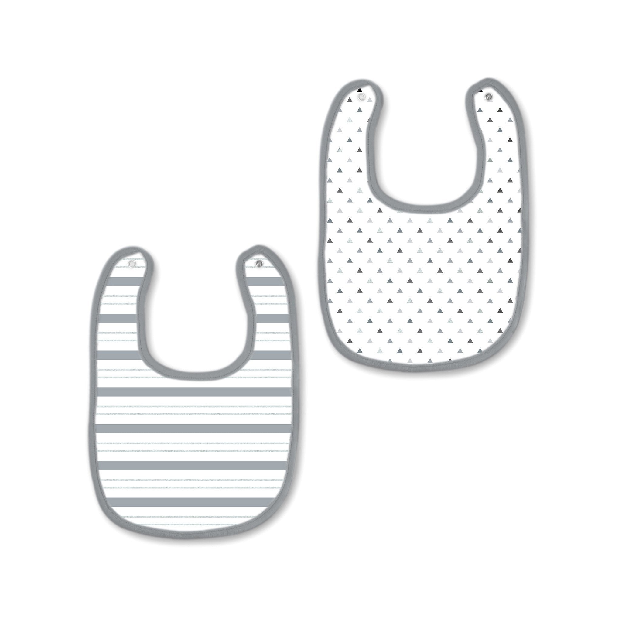 SwaddleDesigns Muslin Baby Bibs - Tiny Triangles & Serenity Stripes, 2pk (3 Colors)